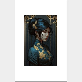 A Chinese Beauty in Blue and Gold Posters and Art